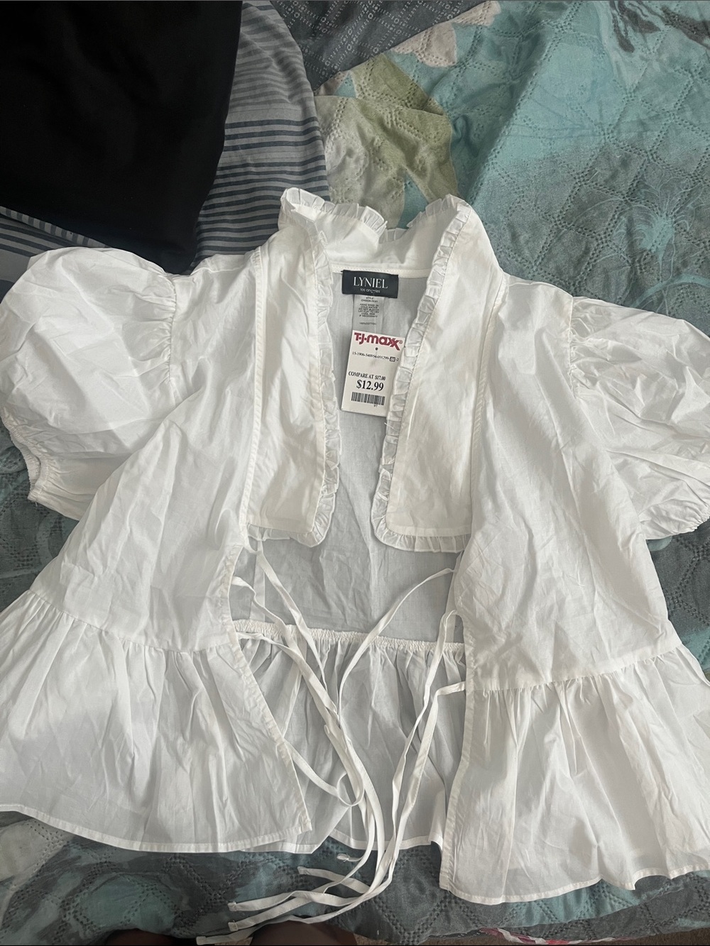 White Ruffle Tie-Front Peasant Blouse